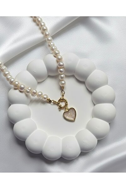 AERAS DESİNG Gerçek İncili Kolye Kalpli İnci Kolye Doğal İnci Kolye Çelik Gem...