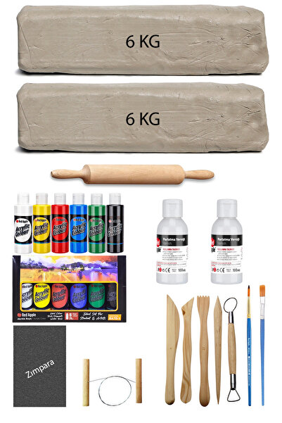 ACUTO Beyaz Seramik Hamuru 12 Kg Kil Ebeşuar Seti 5'li Red Apple Akrilik Seti...