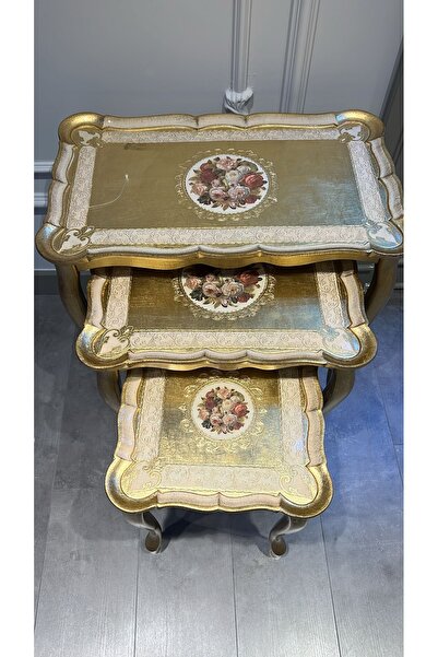 Handmade ESTERHOMEDECOR Orijinal İtalyan Gül ağacı 3’lü sehpa zigon ahşap sehpa