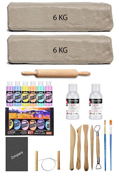 ACUTO Beyaz Seramik Hamuru 12 Kg Kil Ebeşuar Seti Red Apple Pastel Akrilik Se...
