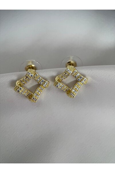 Luseda أقراط فولاذية مربعة الشكل من الزركون باللون الذهبي من VIP