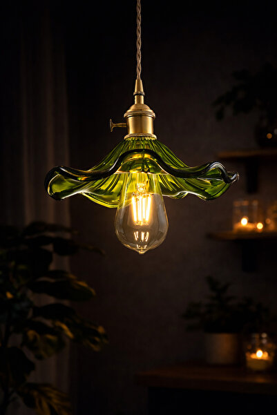 Luna Lighting Alya Model Yeşil Cam Klasik Sarkıt Tekli Avize