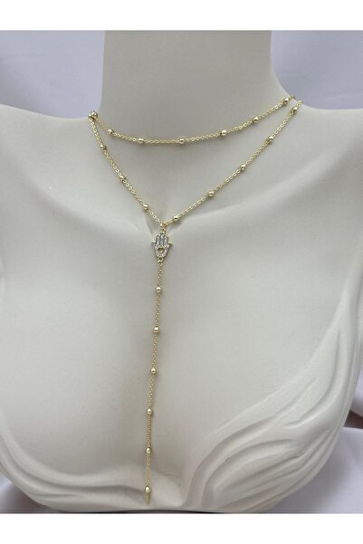 Luseda قلادة نسائية ذهبية مزدوجة الصفوف مع أحجار كريمة، طراز فاطمة آنا، قابلة...