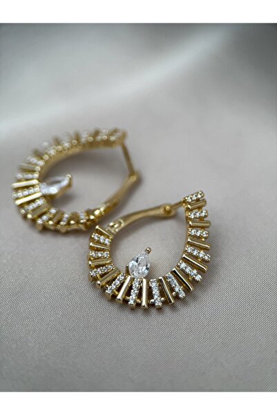 Luseda أقراط ذهبية على شكل قطرة مرصعة بحجر الزركون