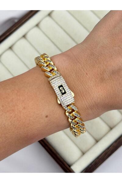 Luseda Taşlı İki Renk VIP Kelepçe Gurmet Kelepçe Bileklik