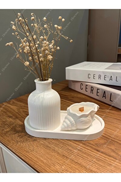 Elmessa 3 parçalı dekoratif set stantlı-Vazo,stant,istiridye mum(verniklidir)