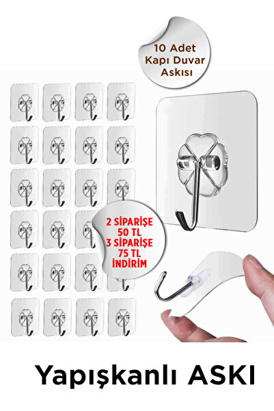 KCA HOME 10 Adet Kapı Duvar Askısı, Kendinden Yapışkanlı Şeffaf Askı, Güçlü K...