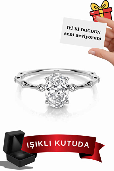 CARAT STONE PIRLANTA IŞILTILI MİNİMAL IŞIKLI KUTUDA GÜMÜŞ OVAL YÜZÜK