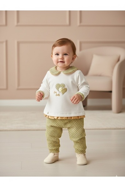 Babydola Heart Patterned Baby Girl Woven Set - Bottom and Top Set