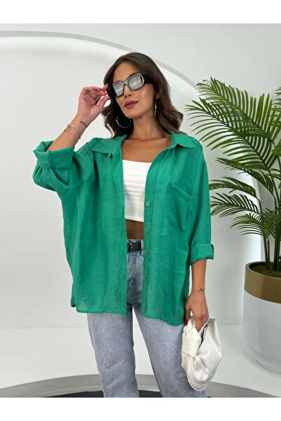 My Blog Grünes schulterfreies Oversize-Hemd – 4612