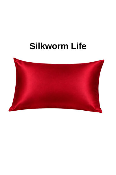 silkworm Siklworm Life , Red Colored 100% Pure Silk Pillow (50cm 70 cm) 1 Pie...