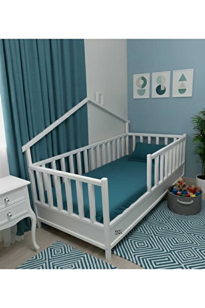 Baby Kinder Beyaz Doğal Ahşap Yatak Montessori Bebek ve Çocuk Karyolası