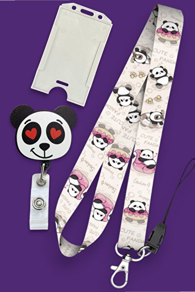 MİLLENEX Bambu Yüzüzcü Panda Boyun Askı İpi 3 Lü Set Boyun İpi Boyun Askısı Y...