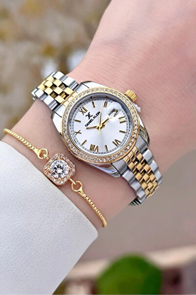 Daniel Klein ساعة يد نسائية من الزجاج الكريستالي مقاس 28 ملم مع سوار قابل للت...