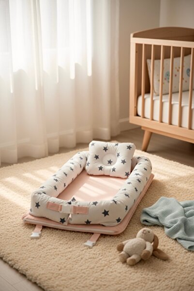 ebabynest Bigstar Serisi Beyaz Yıldız Pudra Kombin Katlanabilir Nest