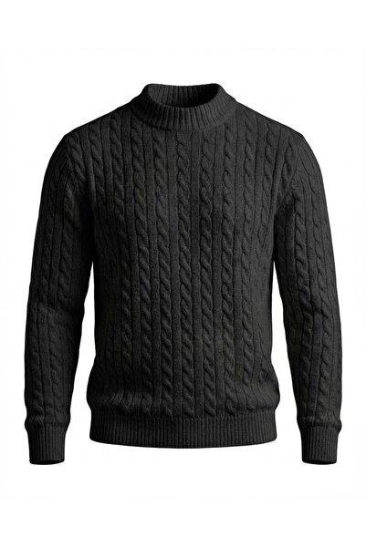 Valiberta Ανδρικό πλεκτό πουλόβερ με πλεκτό λαιμόκοψη - Μαύρο