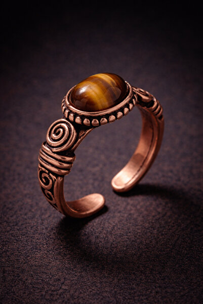 İyyaKee خاتم نحاسي للرجال والنساء، حجر عين النمر الطبيعي، خاتم نسائي على شكل قيد