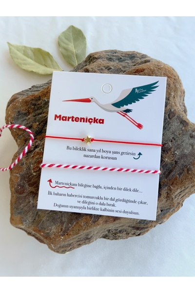 Atölye Merdiven Yıldızlı 2li Marteniçka Bahar Dilek Bileklik Kırmızı Beyaz İp...