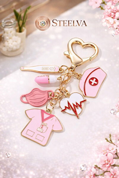 Genel Markalar Hemşire Doktor Temalı Pembe Anahtarlık