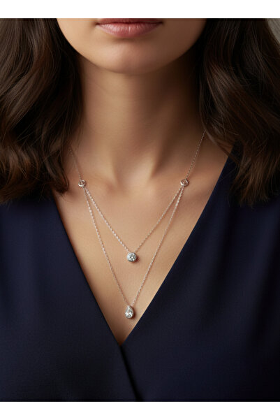 KESKİN GÜMÜŞ 18 Ayar Altın Kaplama Mozanit Tek Taşlı Damla Tasarım Kadın Koly...