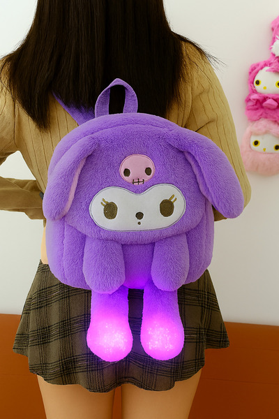 Livava Kuromi Peluş Çanta Kız Çocuk Fermuarlı Işıklı Ayarlanabilir Askılı Sır...