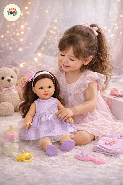 kosetoys Gerçek Yüzlü Kız Bebek Elbiseli Büyük boy Et bebek 45 cm