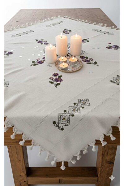 Milenam Otantik Desenli El Işi Tahta Baskılı Tokat Işi Kare Masa Örtüsü Runne...