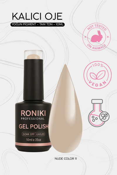 RONIKI Professional UV LED Kalıcı Jel Oje Nude Color 11 - 10 ml – Yoğun Pigme...