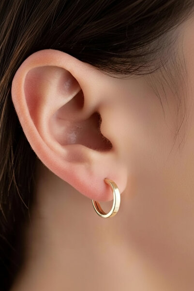 Çgk Çiğdem Gürel Kuyumculuk 14 Ayar 13 mm Tek Parlak Yüzeyli Şık Halka Küpe –...