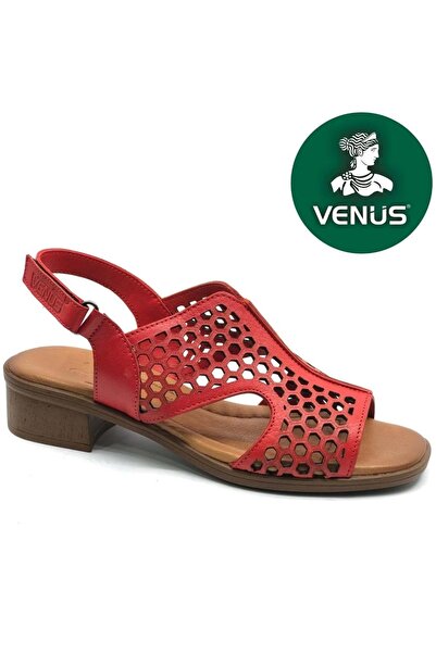 Venüs Nimbatik Genuine Leather Comfort Orthopedic Women's Sandals Red