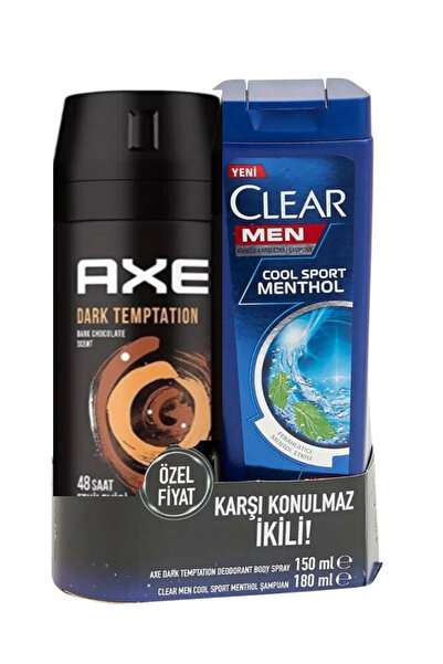 Axe Dark Temptation Deodorant Body Spray + Clear Men Cool Sport Menthol Şampuan