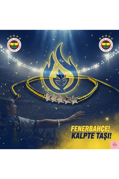 Crystal Atelier Fenerbahçe 5 Yıldız Hematit Gümüş Çelik Taraftar Bileklik - E...