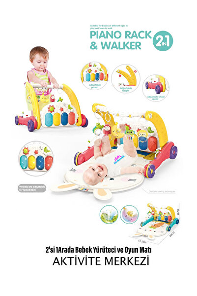 cayenna Oyuncak Piyanolu 2 in 1 Bebek Yürüteci ve Tavşan Desenli Kırmızı Oyun...