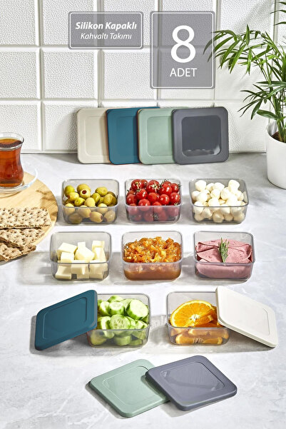 Sunplast طقم إفطار مربع مكون من 8 قطع - حاوية تخزين طعام للنزهات مع غطاء سيلي...