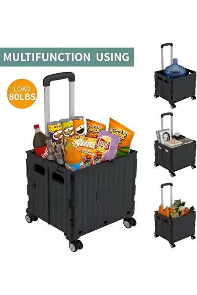 DOMEET عربة تسوق قابلة للطي، صندوق متحرك محمول بغطاء وعجلتين، مقبض قابل للتعد...