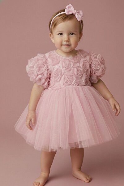 Le Mabelle Dried Rose Detailed Baby Girl Dress - Elina