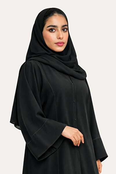 Stylish عباية كويتي كريب ملكي باللون الأسود