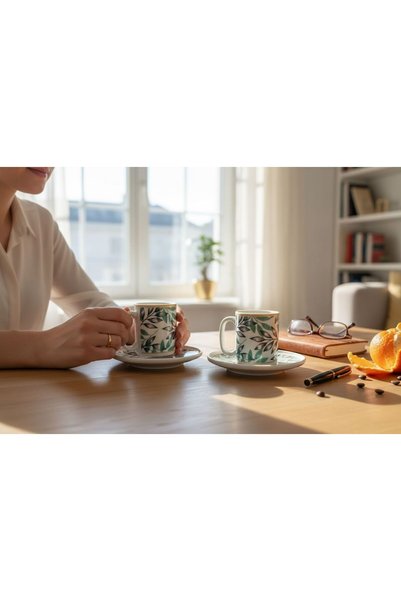 Turkuaz Porselen Fiona 2 Person 4 Piece Coffee Cup Set Ceramic