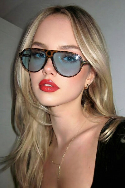 Eyesofia Clara Unisex Vintage Leopard Frame Blue Drop Pilot Sunglasses