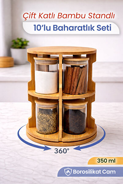 naturelove 360 °   Spice Rack Set with Rotating Stand - 6-Piece Borosilicate ...