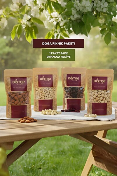 Derme Doğa Piknik Paketi (Çiğ Badem,Çiğ Kaju,Fındık,Turna Yemişi ) Granola He...