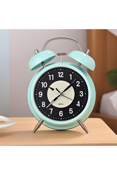 Livava Yuvarlak Metal Masa Saati, Alarmlı ve Işıklı, Yeşil, 17 cm