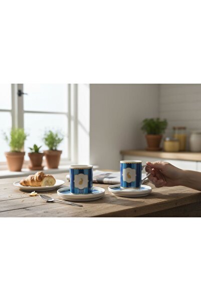 Turkuaz Porselen Alice Blue 4 Piece Coffee Cup Set for 2 People