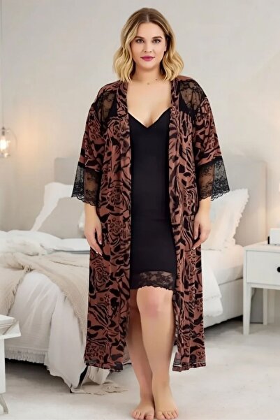tarzımsüper Plus Size Dressing Gown Nightgown Set Cotton Strap Knitted Fabric...