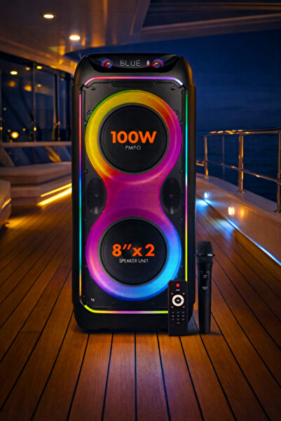 Maybax CİO 100W Hoparlör Gitar Saz Girişli Çift Mikrofon Karaoke Parti Ses Sistemi 80 CM Dijital Ekran Bass