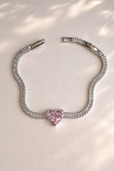 Owentis سوار سبيكيساي من الفولاذ الفضي والوردي على شكل قلب - لا يسبب التشويه -