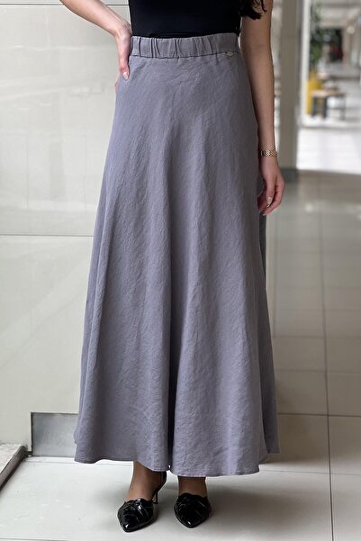 MISS DALIDA Missdalida Solid Color Linen Flared Skirt