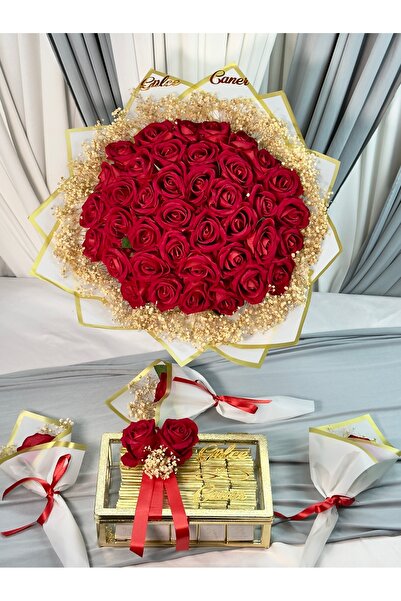 Cyz Home Gold 60 Adet Söz Nişan Kız Isteme Çikolatası Ve 41 adet isteme Çiçeğ...