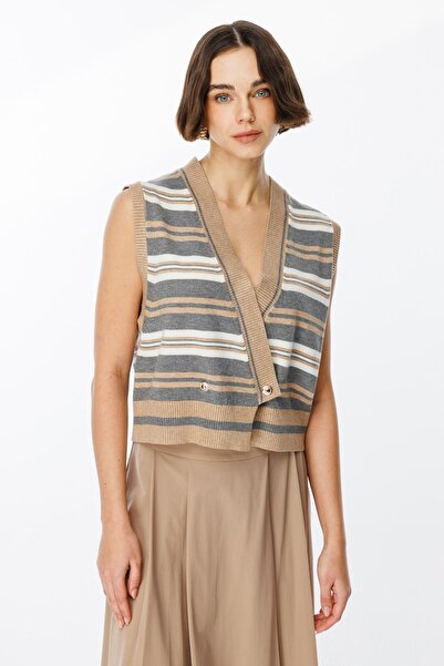 Genel Markalar Fashion Kruvaze Çizgili Süveter Hırka