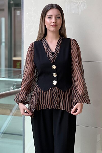 MİANOTTE Bluză din organza cu dungi set cu vestă